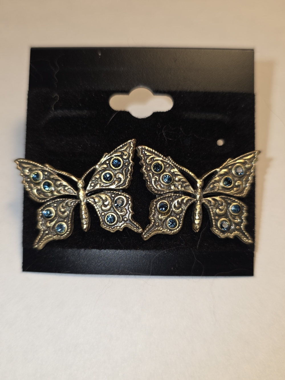 Vintage-Inspired Butterfly Stud Earrings with Blue Crystals